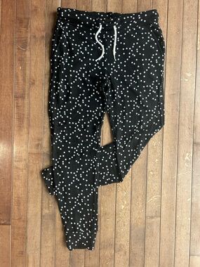 Monrow Women’s Black Star-Print Jogger Pants with Drawstring Size Small